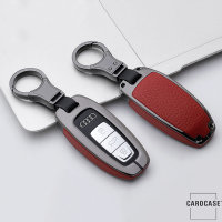Aluminium, Leder Schlüssel Cover passend für Audi Schlüssel chrom/blau HEK15-AX7-49