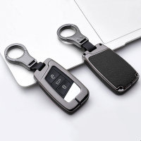 Aluminium, Leder Schlüssel Cover passend für Volkswagen, Skoda, Seat Schlüssel anthrazit/schwarz HEK15-V4-51
