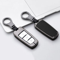 Aluminium, Leder Schlüssel Cover passend für Volkswagen Schlüssel anthrazit/schwarz HEK15-V6-51