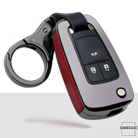 Aluminium, Leder Schlüssel Cover passend für Opel Schlüssel anthrazit/rot HEK15-OP5-31