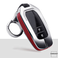 Aluminum, Leather key fob cover case fit for Toyota T3, T4 remote key chrome/red