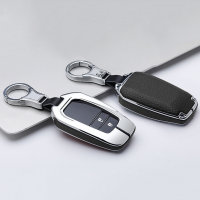 Aluminium, Leder Schlüssel Cover passend für Toyota Schlüssel chrom/schwarz HEK15-T3-29