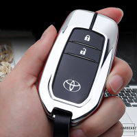 Aluminium, Leder Schlüssel Cover passend für Toyota Schlüssel chrom/schwarz HEK15-T3-29