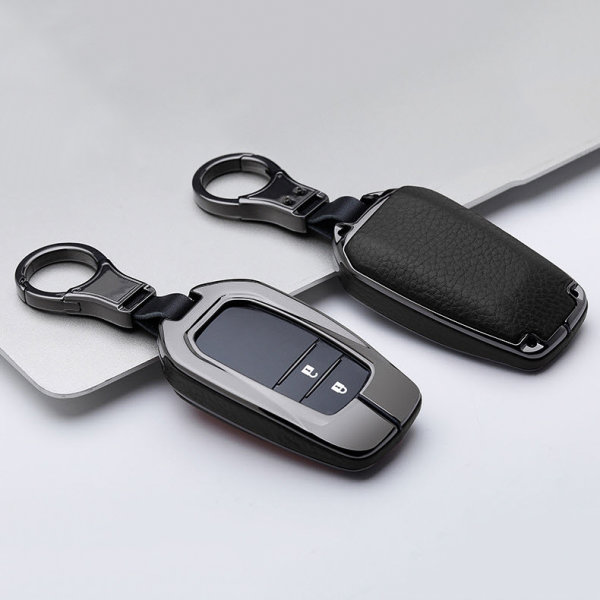 Aluminium, Leder Schlüssel Cover passend für Toyota Schlüssel anthrazit/schwarz HEK15-T3-51