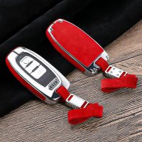 Coque de protection en Aluminium, Cuir Alcantara pour voiture Audi clé télécommande AX4 chrome/rouge