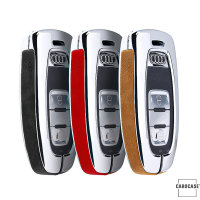 Coque de protection en Aluminium, Cuir Alcantara pour voiture Audi clé télécommande AX4 chrome/rouge