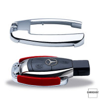 Aluminium, Alcantara Schlüssel Cover passend für Mercedes-Benz Schlüssel chrom/rot HEK31-M7-47