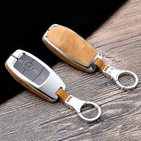 Aluminum, Alcantara/leather key fob cover case fit for Mercedes-Benz M9 remote key chrome/light brown