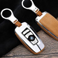 Coque de clé de voiture (HEK31) compatible avec BMW clés - chrome/brun clair