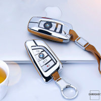 Aluminium, Alcantara Schlüssel Cover passend für BMW Schlüssel chrom/rot HEK31-B6-47