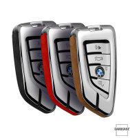 Aluminum, Alcantara/leather key fob cover case fit for BMW B6, B7 remote key chrome/red