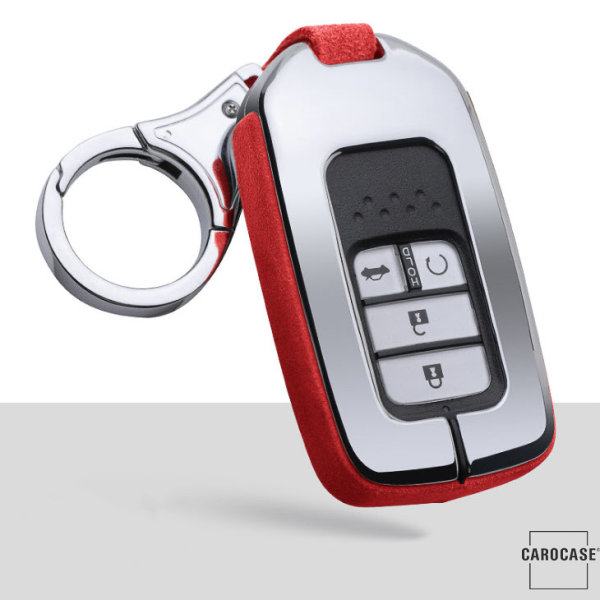 Aluminum, Alcantara/leather key fob cover case fit for Honda H11, H12, H13, H14, H15, H16 remote key chrome/red