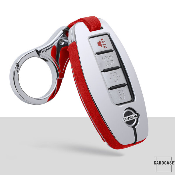 Aluminium, Alcantara Schlüssel Cover passend für Nissan Schlüssel chrom/rot HEK31-N5-47