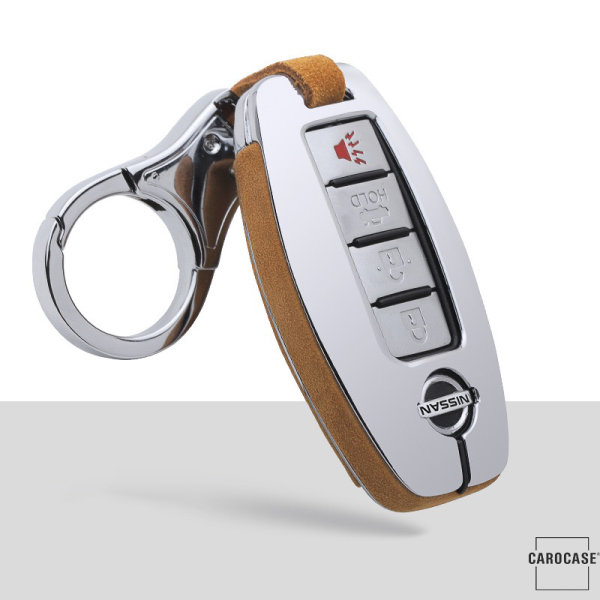 Aluminium, Alcantara Schlüssel Cover passend für Nissan Schlüssel chrom/hellbraun HEK31-N5-64