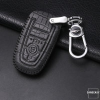 Coque de protection en cuir pour voiture Ford clé télécommande F8 noir/noir