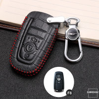 Leather key fob cover case fit for Ford F8 remote key black/red