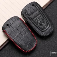 Coque de protection en cuir pour voiture Ford clé télécommande F8 noir/rouge