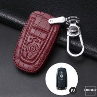 KROKO Leder Schlüssel Cover passend für Ford Schlüssel weinrot LEK44-F8
