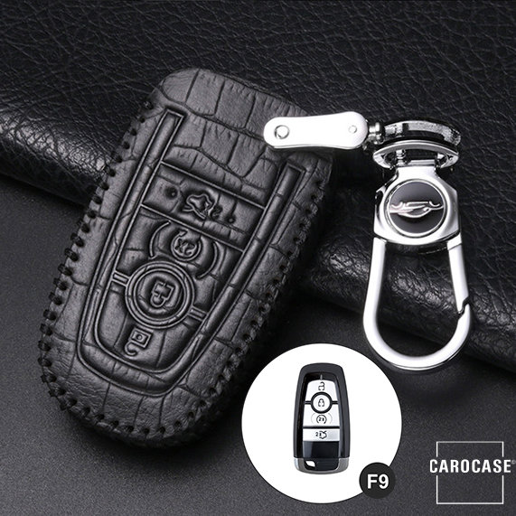 Coque de protection en cuir pour voiture Ford clé télécommande F9 noir/noir