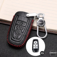 Coque de protection en cuir pour voiture Ford clé télécommande F9 noir/rouge