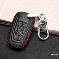 Coque de protection en cuir pour voiture Ford clé télécommande F9 noir/rouge