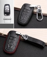 Leather key fob cover case fit for Ford F9 remote key black/red