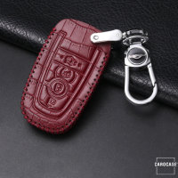 KROKO Leder Schlüssel Cover passend für Ford Schlüssel weinrot LEK44-F9