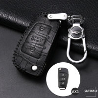 Coque de protection en cuir pour voiture Audi clé télécommande AX3 noir/noir