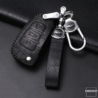 Leather key fob cover case fit for Audi AX3 remote key black/black