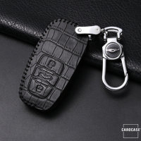 Leather key fob cover case fit for Audi AX2 remote key black/black