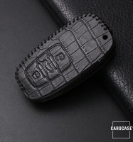 KROKO Leder Schlüssel Cover passend für Audi Schlüssel schwarz/schwarz LEK44-AX2