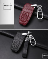 KROKO Leder Schlüssel Cover passend für Audi Schlüssel schwarz/schwarz LEK44-AX2