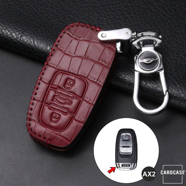 Coque de protection en cuir pour voiture Audi clé télécommande AX2 bordeaux