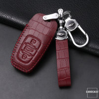 Leather key fob cover case fit for Audi AX4 remote key wine red