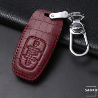 Leather key fob cover case fit for Audi AX4 remote key wine red