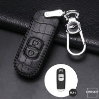 Coque de protection en cuir pour voiture Mazda clé télécommande MZ1 noir/noir