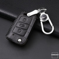 Leather key fob cover case fit for Volkswagen, Audi, Skoda, Seat V3, V3X remote key black/black