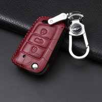 Coque de protection en cuir pour voiture Volkswagen, Audi, Skoda, Seat clé télécommande V3, V3X bordeaux