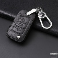 KROKO Leder Cover passend für Volkswagen Schlüssel schwarz/schwarz-LEK44-V8X-12