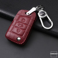 Leather key fob cover case fit for Volkswagen V8X remote key wine red