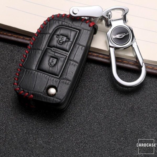 KROKO Leder Schlüssel Cover passend für Nissan Schlüssel schwarz/rot LEK44-N1