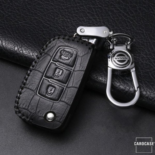 Leather key fob cover case fit for Nissan N2 remote key black/black