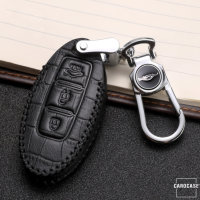 Coque de protection en cuir pour voiture Nissan clé télécommande N6 noir/noir