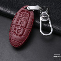 KROKO Leder Schlüssel Cover passend für Nissan Schlüssel weinrot LEK44-N6