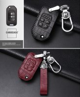 Leather key fob cover case fit for Honda H9 remote key black/red