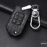 Leather key fob cover case fit for Honda H10 remote key black/black