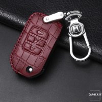 Leather key fob cover case fit for Honda H10 remote key wine red
