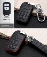 Leather key fob cover case fit for Honda H11 remote key black/black