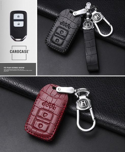 KROKO Leder Schlüssel Cover passend für Honda Schlüssel weinrot LEK44-H11