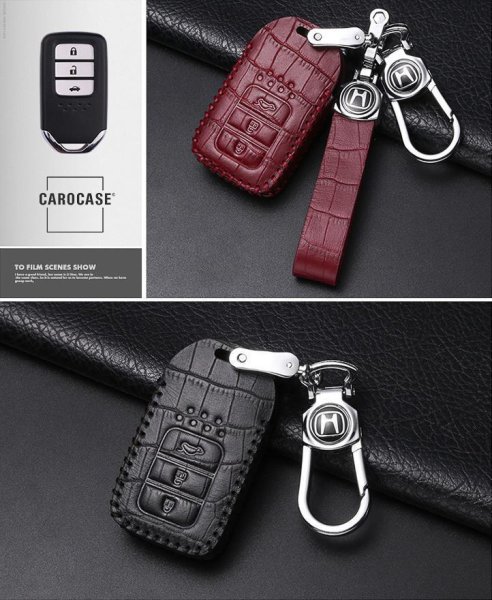 Leather key fob cover case fit for Honda H12 remote key black/black